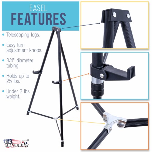 66  Showroom Black Aluminum Display Easel and Presentation Stand - Large Adjustable Height Perspective: top