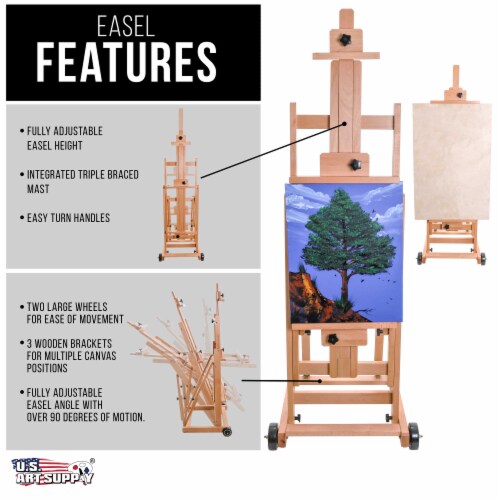 Multi-Function Studio Artist Wooden Floor Easel - Adjustable, Tilts Flat, Adjusts to 97  High Perspective: top