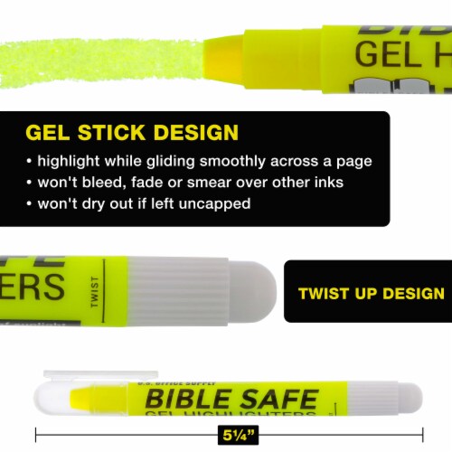 Bright Neon Fluorescent Yellow Twist-Up Bible Safe Gel Highlighter Markers- 6 Pack Perspective: top