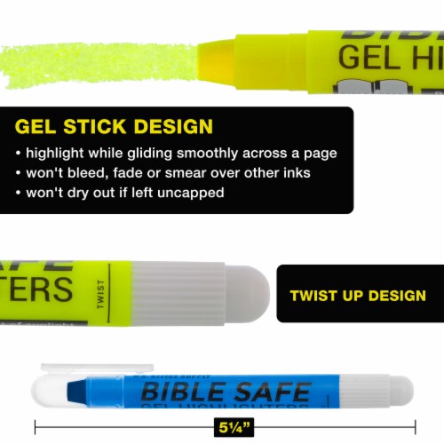 Bible Safe Gel Highlighters, Pack of 12 - 6 Bright Neon Yellow Highlight Colors Plus 6 Colors Perspective: top