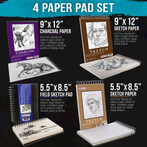 Sketching and Drawing Paper Pad Set - 5.5  x 8.5  & 9  x 12  Sketch, Draw, Charcoal Perspective: top