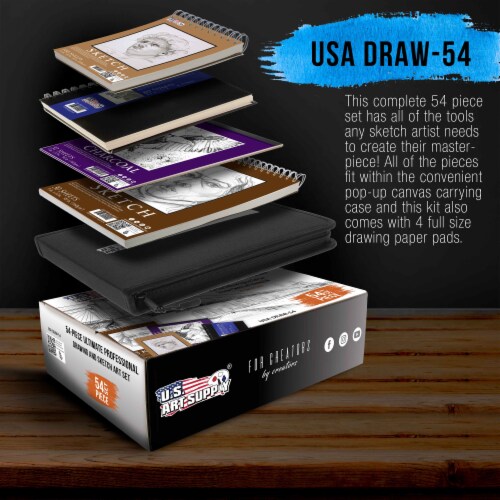 54Piece Drawing & Sketching Art Set with 4 Sketch Pads Graphite