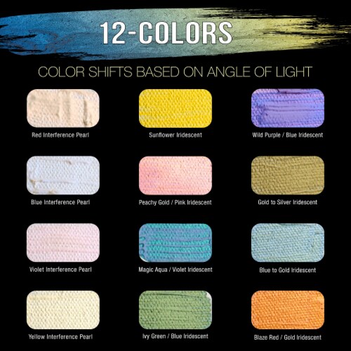 12 Color Iridescent Acrylic Paint, 75ml Tubes - Luminescent Color-Shifting  Pearl Colors, 12 Colors - 75ml Tubes - Pay Less Super Markets