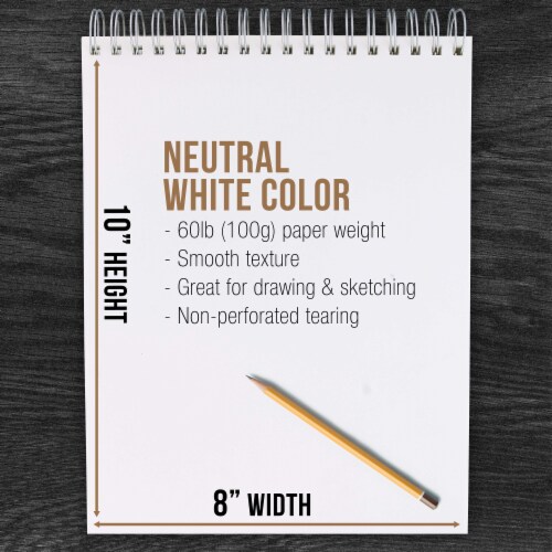 8  x 10  Premium Spiral Bound Sketch Pad, Pad of 100-Sheets, 60 Pound (100gsm) (2 Pads) Perspective: top