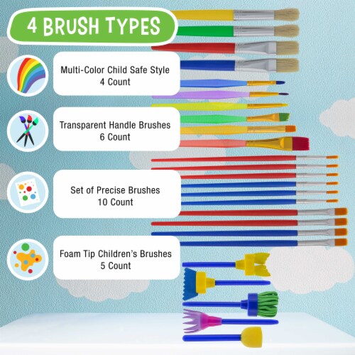 40-Piece Children's Art Painting Supplies and Accessories Kit - Brushes, Cups, Palettes Perspective: top