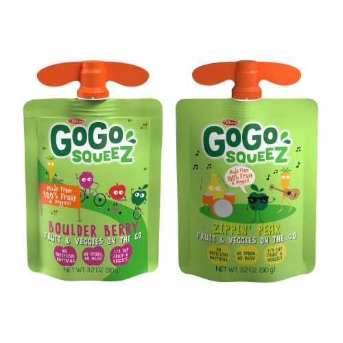 GoGo Squeez Fruit & Veggies Boulder Berry and Zippin' Zingin' Pear Applesauce Perspective: top