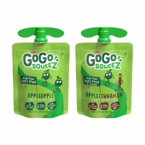 GoGo squeeZ Applesauce and Fruit Puree Apple Apple and Apple Cinnamon Snack Pouches Perspective: top
