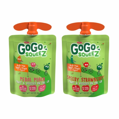 GoGo squeeZ® Peach & Strawberry Applesauce and Fruit Puree Pouches Variety Pack Perspective: top