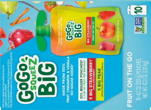 GoGo SqueeZ Big SqueeZ Pear & Strawberry Applesauce Pouches Perspective: top