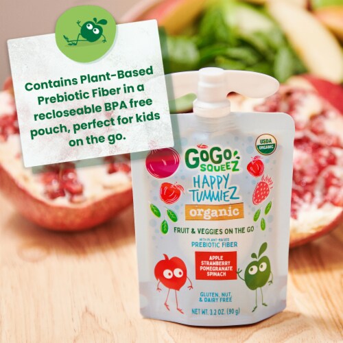 GoGo Squeez Happy TummieZ Organic Apple Strawberry Pomegranate Spinach Fruit & Veggie Pouch Perspective: top