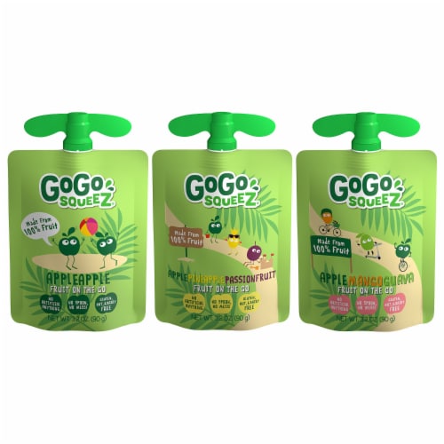 GoGo squeeZ Applesauce and Fruit Puree Tropical Variety Pack Snack Pouches Perspective: top