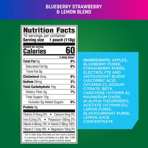 GoGo squeeZ Active Fruit Blend with Electrolytes, Blueberry Strawberry Lemon Perspective: top