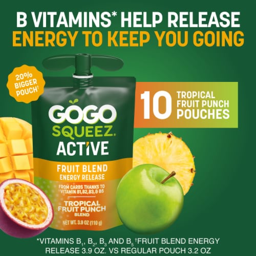 GoGo squeeZ® Active Tropical Fruit Punch Fruit Blend Energy Release Pouches Perspective: top