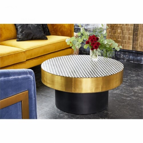 Moe's Home Collection Optic Metal Coffee Table with Bone Veneer Top in Yellow Perspective: top