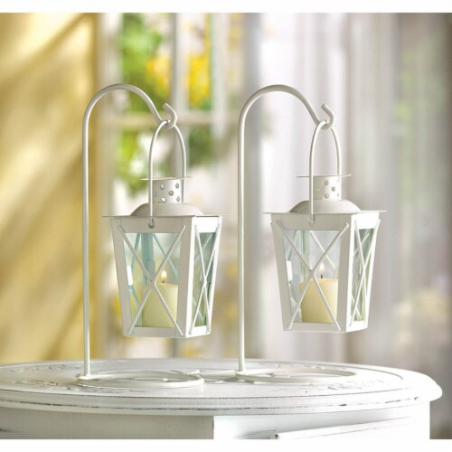White Railroad Candle Lanterns Perspective: top