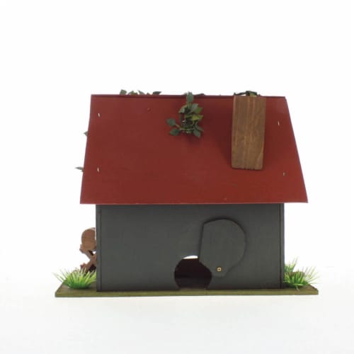 Zingz & Thingz Winery Red Roof Wood Cottage Birdhouse Perspective: top