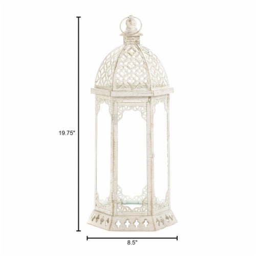 Home Locomotion 849179027056 Graceful Distressed Lantern, White - Large Perspective: top