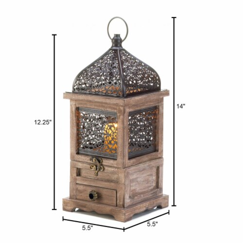 Aewholesale 10018058 14 in. Flip-Top Wood Lantern with Drawer Perspective: top