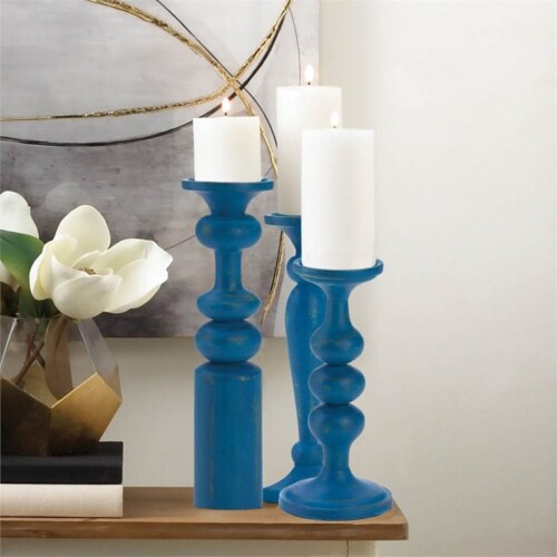 Zingz & Thingz Nikki Chu Cadiz Wooden Artisan Candleholder in Blue Perspective: top