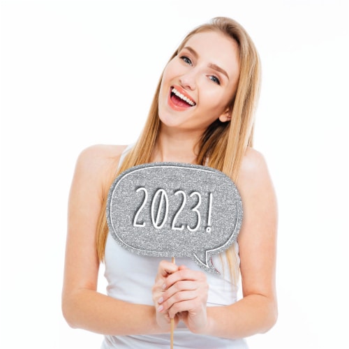 Big Dot of Happiness New Years Eve Party - Silver 2023 New Year Party Photo Booth Props 20 Ct Perspective: top