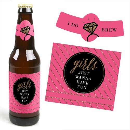 Big Dot of Happiness Girls Night Out - Bachelorette Party - 6 Beer Bottle Labels & 1 Carrier Perspective: top