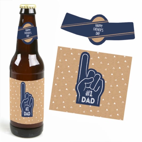 Big Dot of Happiness My Dad is Rad Father's Day Decor for Men 6 Beer Bottle Labels & Carrier Perspective: top