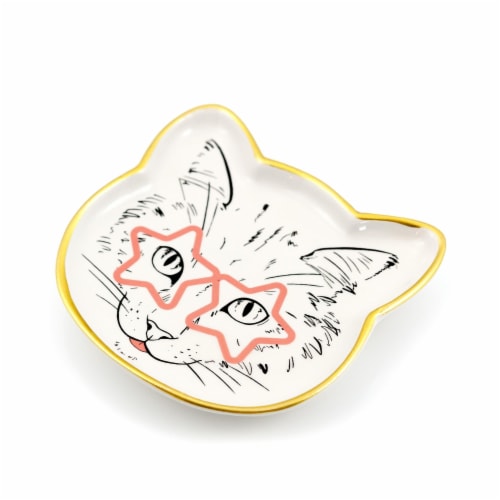Cat Dish Plate | Small Ceramic Catchall Dish For Treats, Keys, Change, & More Perspective: top