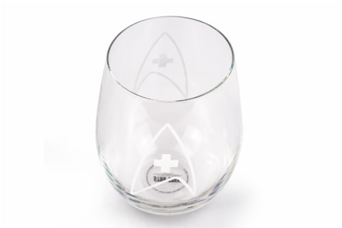 Star Trek Stemless Wine Glass Decorative Etched Medical Emblem | Holds 20 Ounces Perspective: top