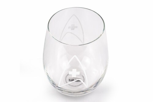 Star Trek Stemless Wine Glass Decorative Etched Medical Emblem | Holds 20 Ounces Perspective: top