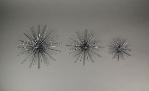 Aged Silver Finish Mid-Century Modern Atomic Star Burst Wall Décor Sculptures Set of 3 Perspective: top