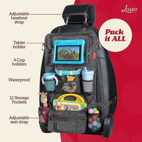 Lusso Gear Large Back Seat Car Organizer Grey Perspective: top