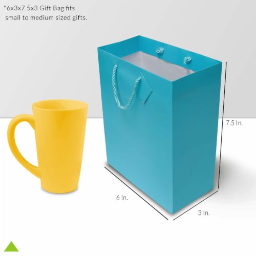 Occasionall Designer Turquoise Paper Gift Wrap Bags with Handles Solid Colors 12Pcs - 6x3x7.5 Perspective: top