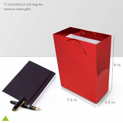 Red Foil Gift bags with Handles, Designer Solid Red Paper Gift Wrap Bags Perspective: top