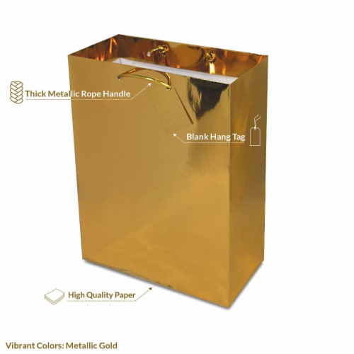 Gold Foil Gift bags with Handles, Designer Solid Gold Paper Gift Wrap Bag Perspective: top