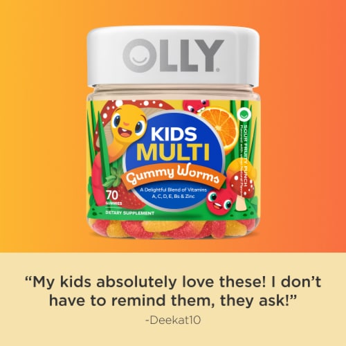 OLLY Kids Multivitamin Fruit Punch Flavor Gummy Worms Supplement Perspective: top