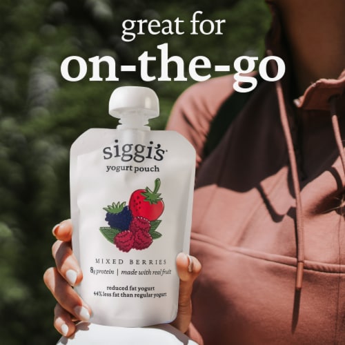 siggi’s Mixed Berries Reduced Fat Yogurt Pouches, 3.5 oz, 4 ct Pack Perspective: top