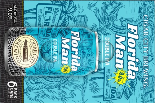 Cigar City Brewing® Florida Man™ Double India Pale Ale Craft Beer Cans Perspective: top