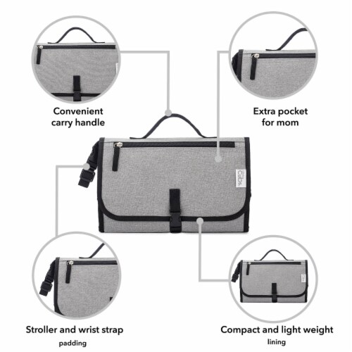Baby Portable Changing Pad, Diaper Bag, Travel Mat Station, Large, Solid Grey Perspective: top