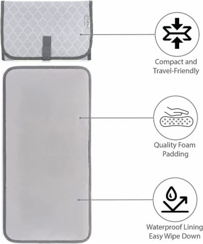 Baby Portable Changing Pad, Diaper Bag, Travel Mat Station, Compact, Grey Pattern Perspective: top