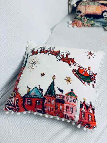 Chicos Home Santa Ride Christmas Pillow Cover Perspective: top