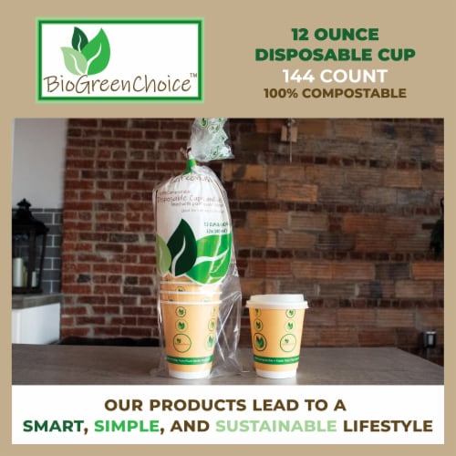 12oz Double Wall Compostable Hot Coffee Cup (144 Count) Perspective: top