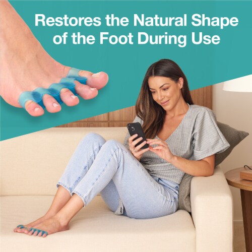 ZenToes 4 Silicone Toe Spacers Correct Toe Alignment, Bunion, Hammertoe Straighteners - Blue Perspective: top