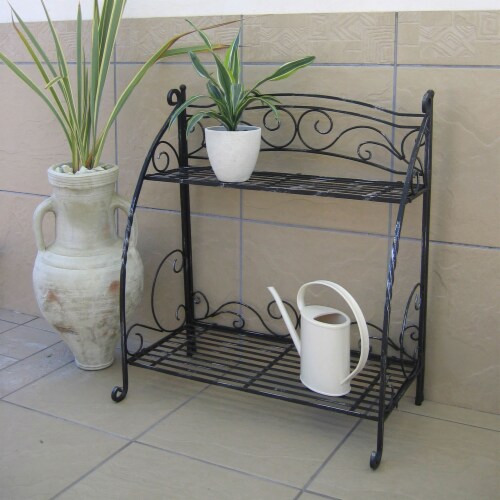 Folding Plant Stand 2 Shelf Perspective: top