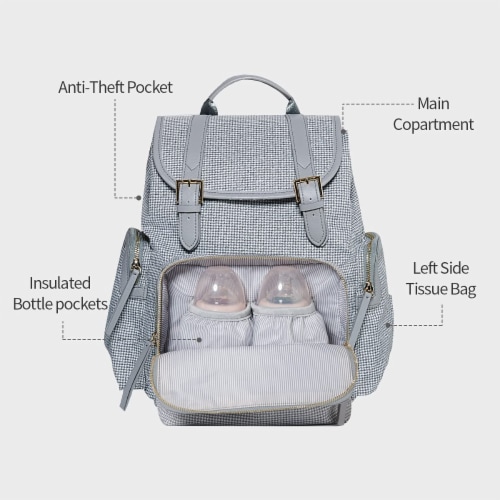 Sunveno Tweed Drawstring Buckle Diaper Backpack Perspective: top