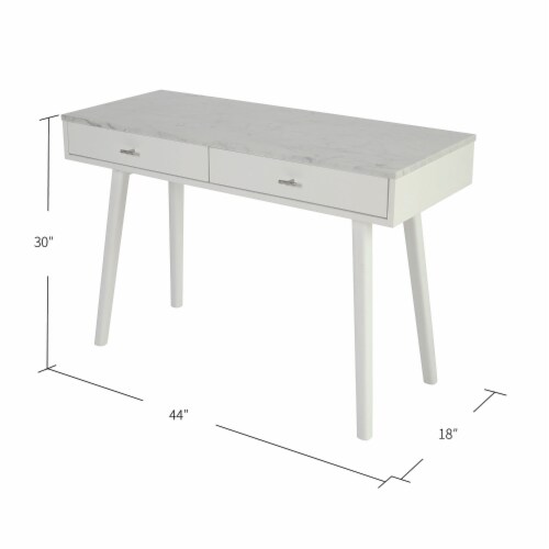 Viola 44  Rectangular Italian Carrara White Marble Writing Desk with White Legs Perspective: top