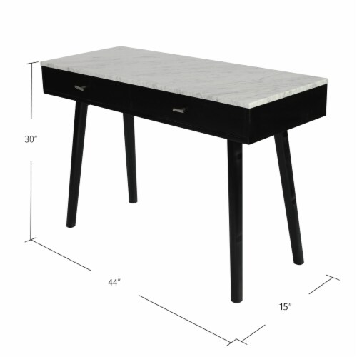 Viola 44  Rectangular Italian Carrara White Marble Writing Desk with Black Legs Perspective: top