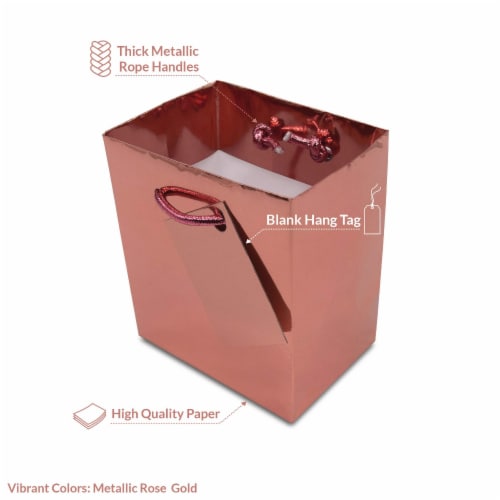 Extra Small Rose Gold Foil Gift bags with Handles, Designer Solid Color Paper Gift Wrap Bags Perspective: top
