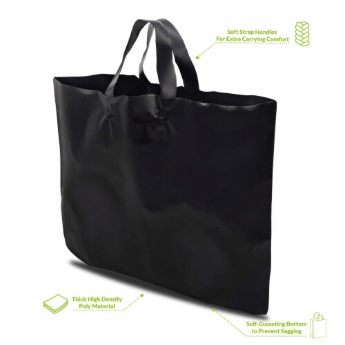 Prime Line Packaging Black Plastic Shopping Bags Soft Strap Handles 3 Mil,  25 Pcs - 19.5x15x4, 25 Pcs - Kroger