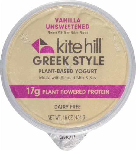 Kite Hill  Vanilla Unsweetened Dairy Free Almond Milk Greek Yogurt Tub Perspective: top