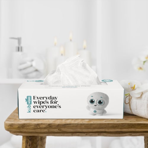 KubWipes 100% Natural Cotton Dry Wipes. Soft & Sensitive Cotton Tissues Pack of 6 - 360 Wipes Perspective: top